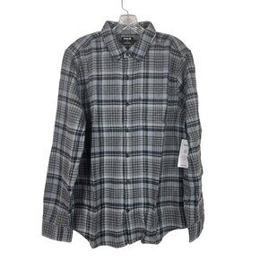 Hurley Mens Portland Flannel Shirt Plaid Black/Gray Organic Cotton Size Large